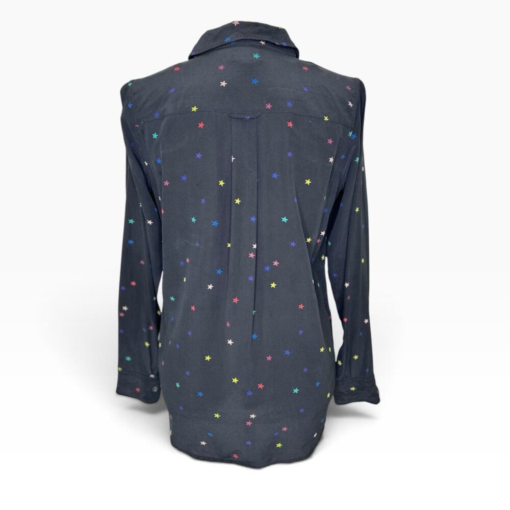 Rails Kate 100%Silk Black Multi Color Star Print Button Down Long Sleeve Blouse - Picture 4 of 8